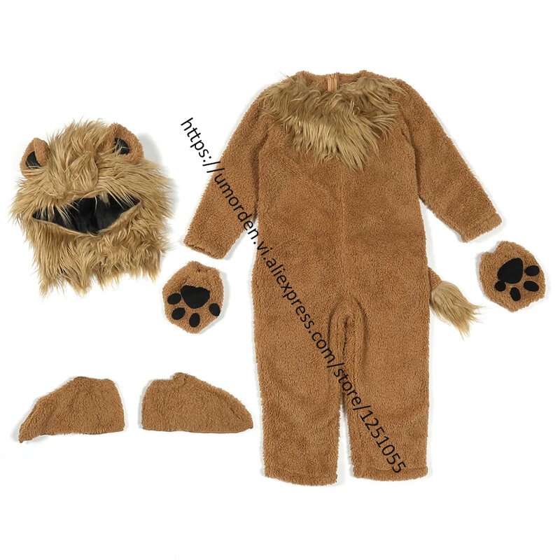 Umorden polarowy futrzany kostium lwa dla dzieci malucha 2-12 lat kompletny zestaw impreza tematyczna zwierząt Cosplay Halloween Purim