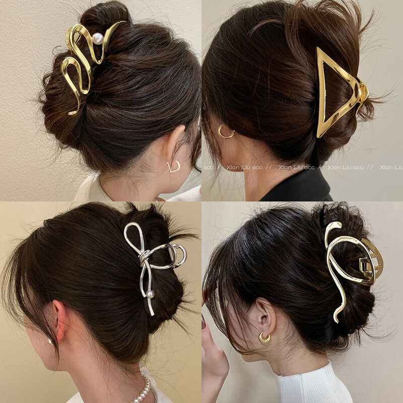 Metal Geometric Hair Claw Crab Hairpins Fashion Cross Hair Clips Barrettes Women Girls Korean Ponytail Clip Hair Accessories