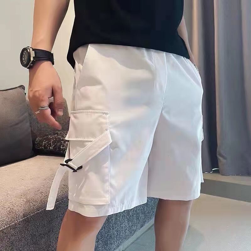 Male Short Pants Black Baggy Solid Men's Cargo Shorts Loose Wide Harajuku Free Shipping Clothes Y2k Jorts Clothing 2024 Fashion