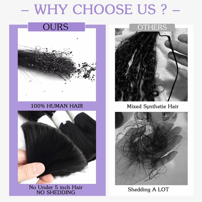 Extension de Cheveux Humains Ondulés pour Tressage, Micro Tresses, Sans Trame, 50g