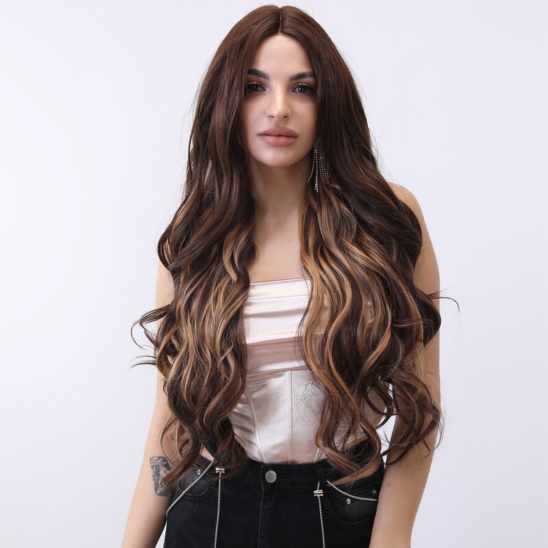 Smilco Omber Brown Blonde Synthetic Lace Front Curly Wigs For Women Invisible Lace Front Preplucked Wig Daily Heat Resistant