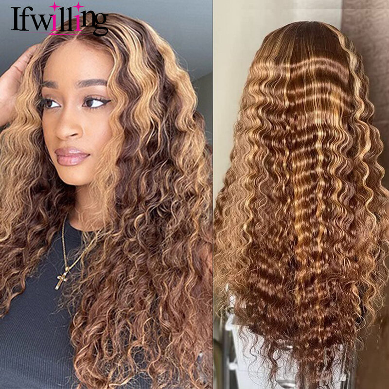 Water Wave 13x6 Lace Front Wig HD Lace Ombre Human Hair Wig Highlight Wig Human Hair 4/27Colored Human Hair Wig Blonde Brown Wig