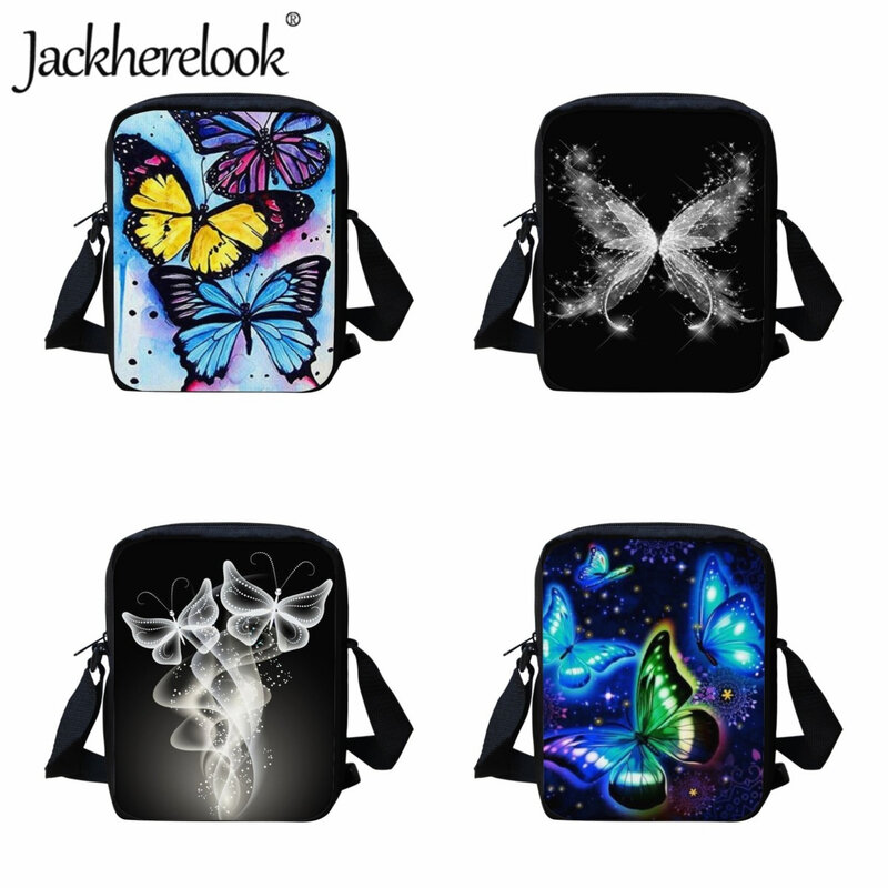Jackherelook-예술적 나비 패턴 인쇄 메신저 크로스 바디 숄더백 여아용, 데일리 학교 가방