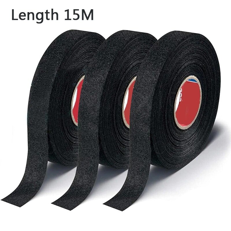 15m Wire Harness Tape Self-Adhesive Fabric Wrap Protection Insulation Cable Fixed Electrical Tape For Noise Dampening Heat Proof