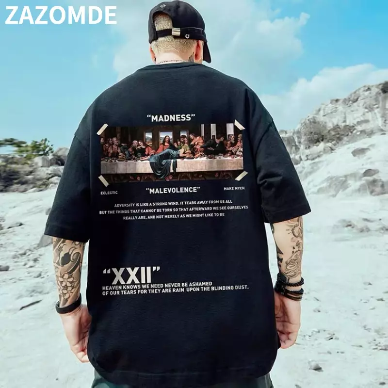 2024 mode baru kaus jalanan Tinggi kaus gambar cetak Hip Hop pria Atasan longgar kaus katun Harajuku obral panas