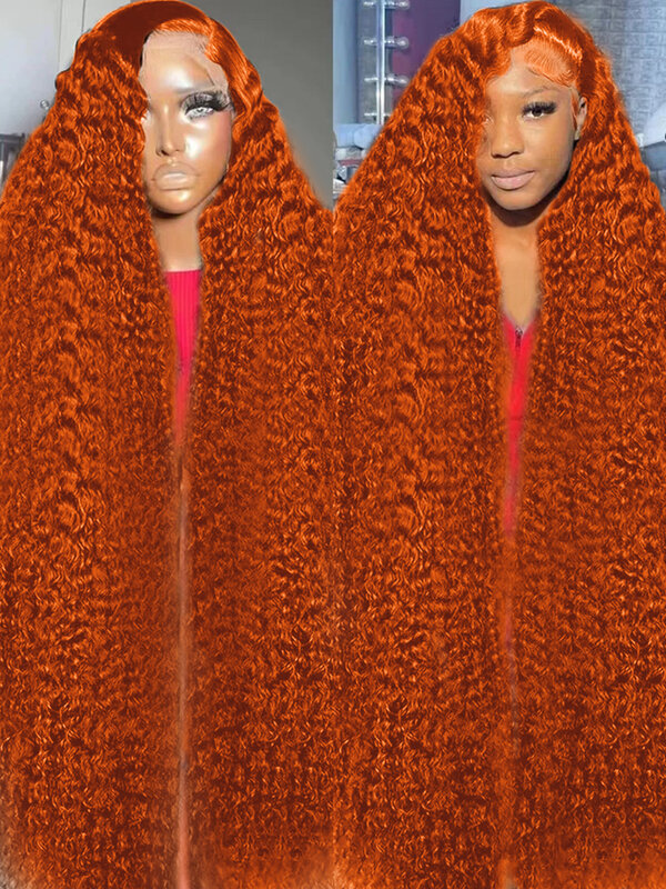 Ondinay-Onda Profunda Curly Lace Front Wig para Mulheres, Peruca de Gengibre Laranja, Perucas de Cabelo Humano, 30 ", 40", 13x6, 250 Densidade, Peruca Frontal, 13x4