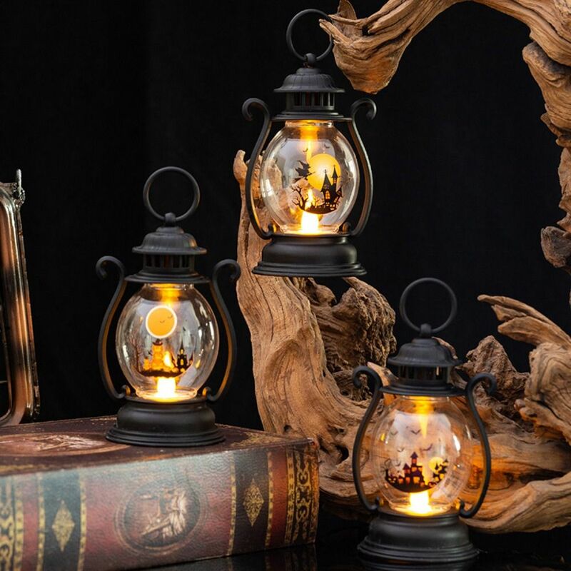 Night Light Halloween Pumpkin Lantern Retro Horror Props Ghost Oil Lamp Party Decoration Hanging LED Light Home