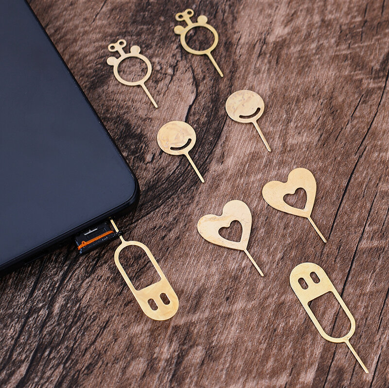 Herramienta de extracción de Pin de bandeja de tarjeta Sim dorada de lujo, eyector de abridor de agujas para Iphone, Samsung, herramientas de uso de teléfono inteligente