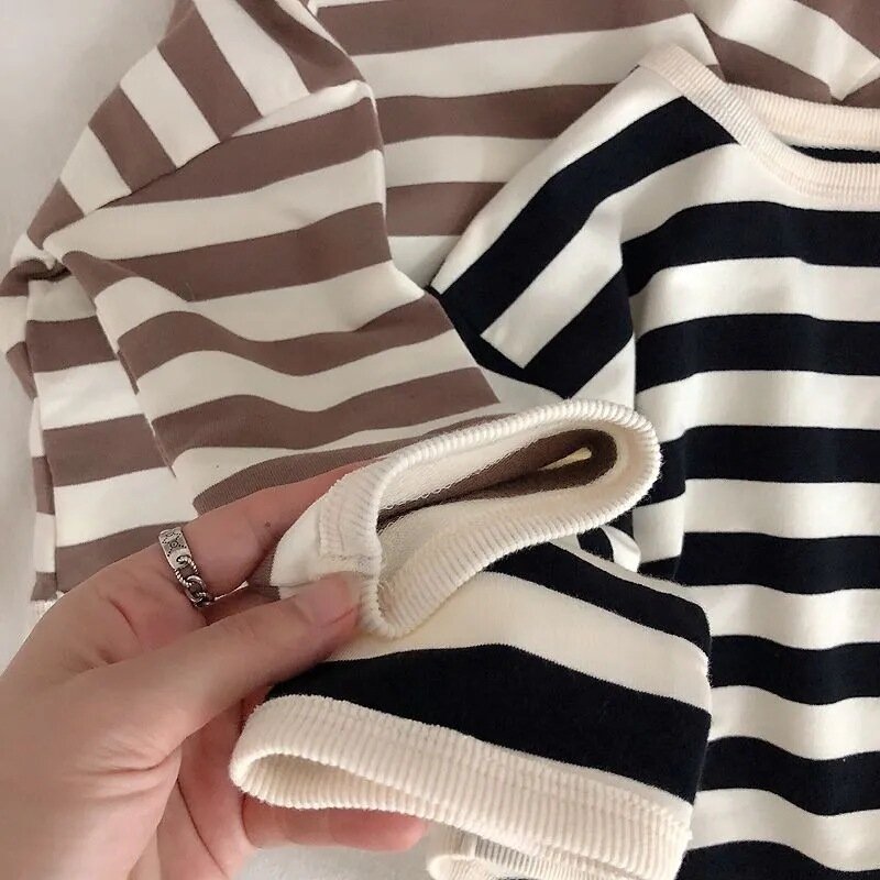 Autumn Kids Striped Long Sleeves T-shirt Toddler Girl Loose Bottoming Shirt Boy Baby Casual Tops Fashion Children Cotton Tees