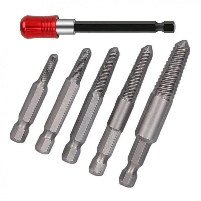 6pcs Damaged Screw Extractor Kit with Quick Self-Locking Post Tool Kit Fine Threaded Damaged Screw Stud Remover