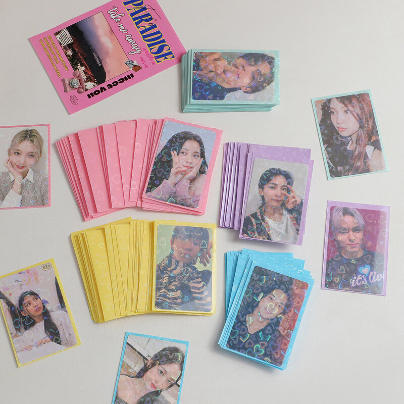 20 buah/pak tas penyimpanan kartu foto Korea, tas penyimpanan pelindung, kartu foto idola Korea 61mm * 91mm warna hati cinta