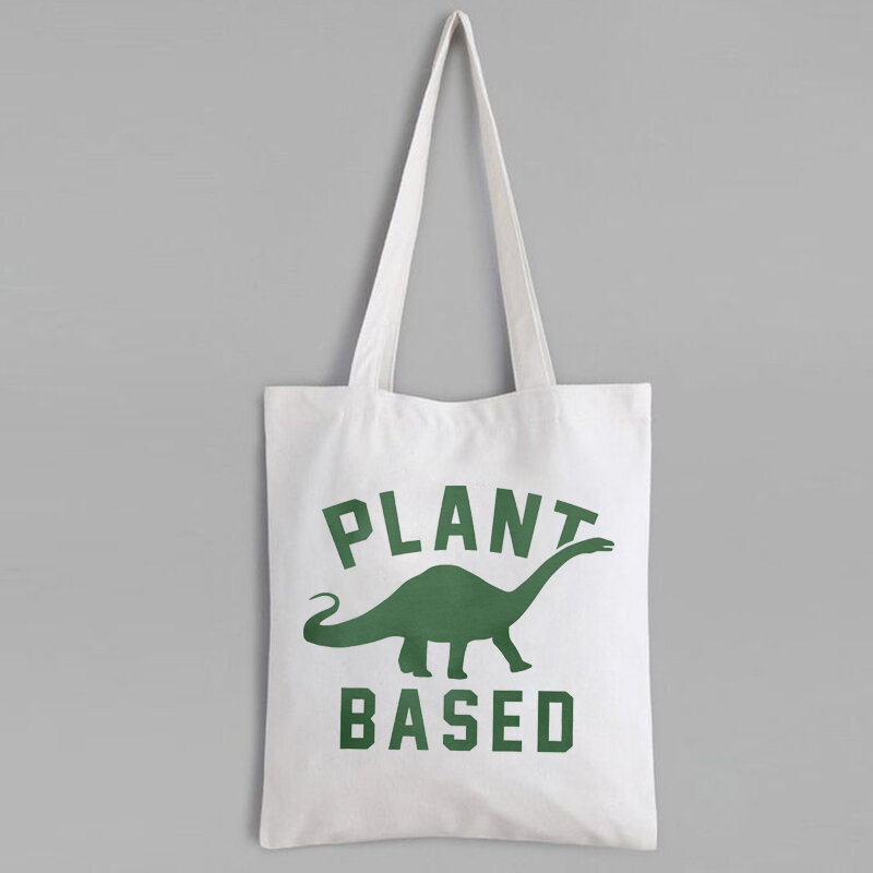 Sac réutilisable à base de plantes, cadeau pour Vegan, sacs de Shopping personnalisés, sac fourre-tout en toile végétalien, sac de dinosaure Herbivore