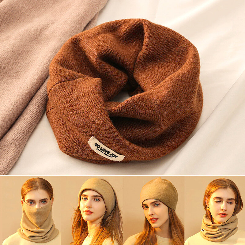 Многофункциональный женский шарф, однотонный вязаный пуловер, шапка, зимняя мягкая теплая маска для лица, уличный велосипедный шейный обогреватель
