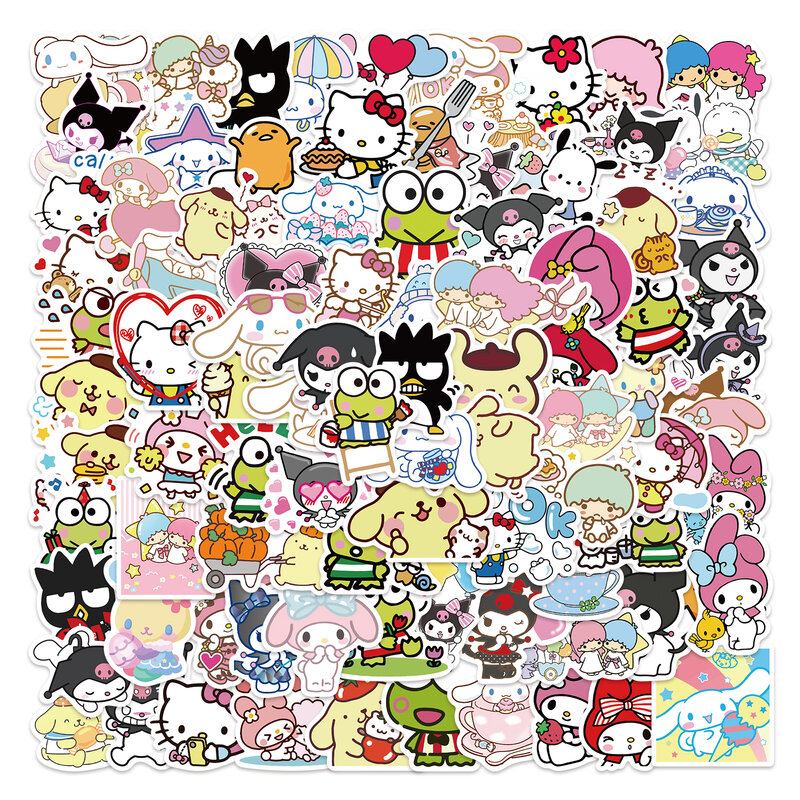 Pegatinas de dibujos animados de Hello Kitty Kuromi, 50/100 piezas, impermeables, para monopatín, guitarra, Maleta, portátil, bicicleta, grafiti