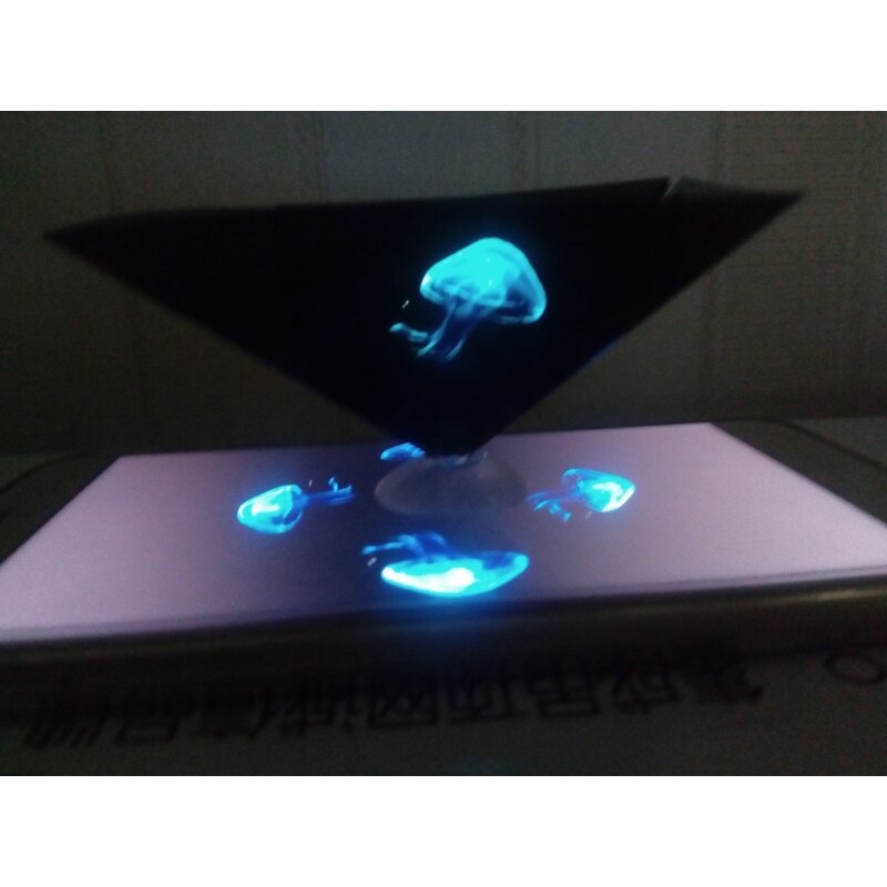 3D holo-graficzny regał wystawowy projektor mobilny smartfon Hologram korporacyjny produkt kreskówka interakcja