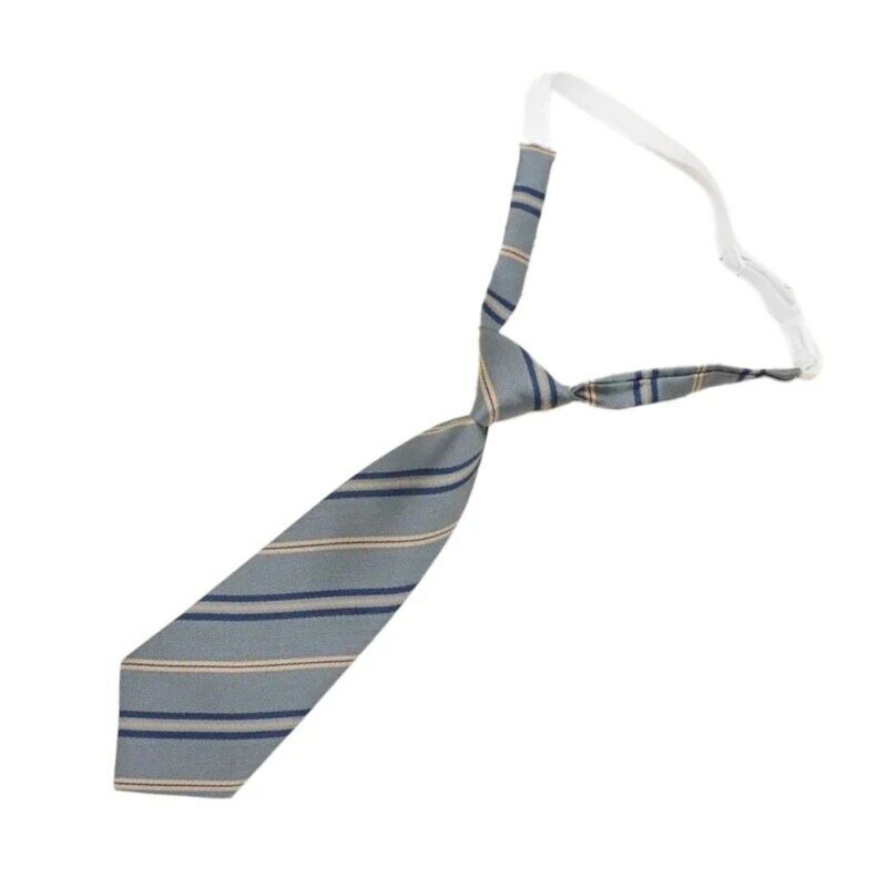 ربطة عنق من البوليستر الحريري قابلة للتعديل مربوطة مسبقًا JK رمادية مخططة لزي المدرسة
