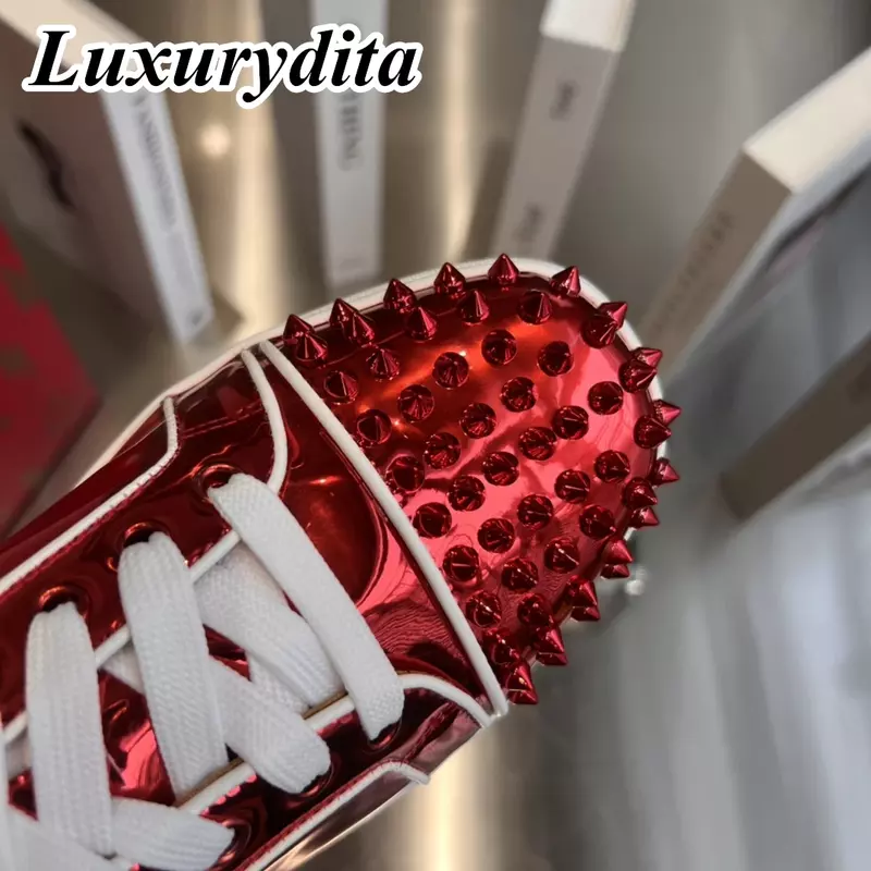 LUXURYDITA designerska męska trampki prawdziwa skóra czerwona podeszwa luksusowa damska buty do tenisa 35-47 modne mokasyny Unisex HJ484