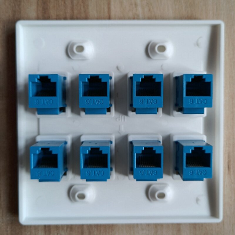 Plaque Murale Ethernet 8 Ports-Double Gang Cat6 RJ45 Keystone Jack Câble Réseau Façade Femelle à Femelle-Bleu