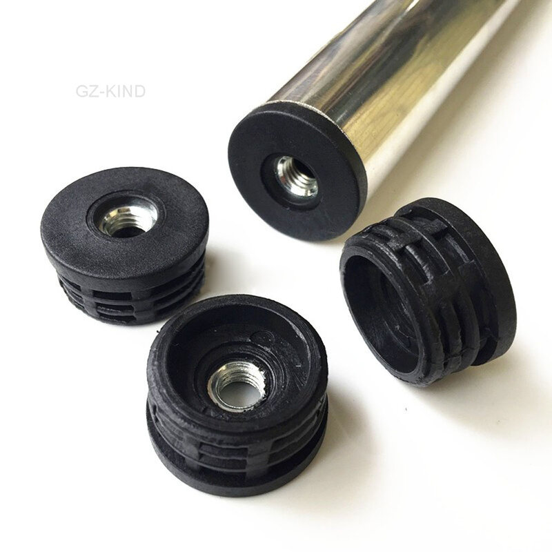 Tapas de plástico negras redondas para tubos, tapas con rosca de metal M8, diámetro 22/25/30/32/38/50mm, 2/4/8 piezas