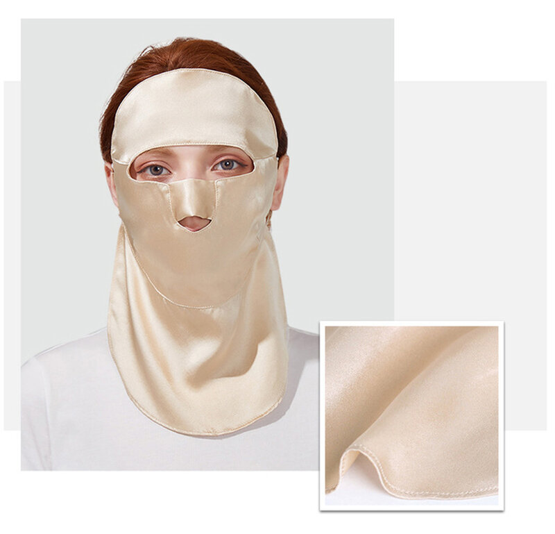 Satu Ukuran 100% Masker Tabir Surya Sejuk Sutra Murbei untuk Wanita Tidur Lapisan Ganda Modis Pelindung Wajah Tahan UV Musim Panas