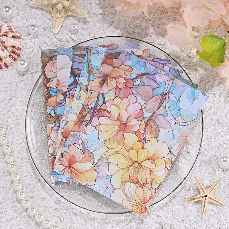 6 buah/lot bunga menari seri jendela kaca retro lucu indah kertas dekorasi Mashi stiker