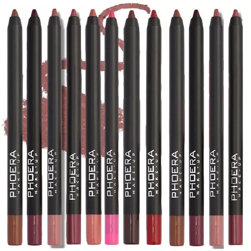 Lápis impermeável Matte Lipliner, batom de contorno vermelho sexy, copo antiaderente duradouro, maquiagem de lábios hidratantes, cosmético, 12 cores