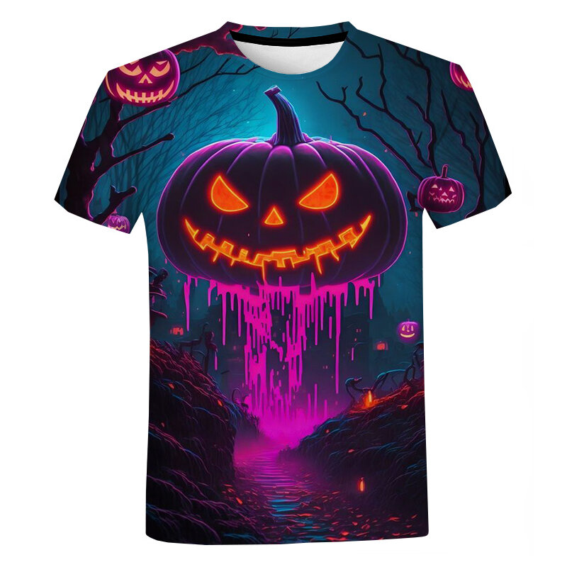 Herren und Damen neue Rundhals-Mode T-Shirt 3d Halloween Kürbis Laterne Druck Harajuku lässig übergroße T-Shirt