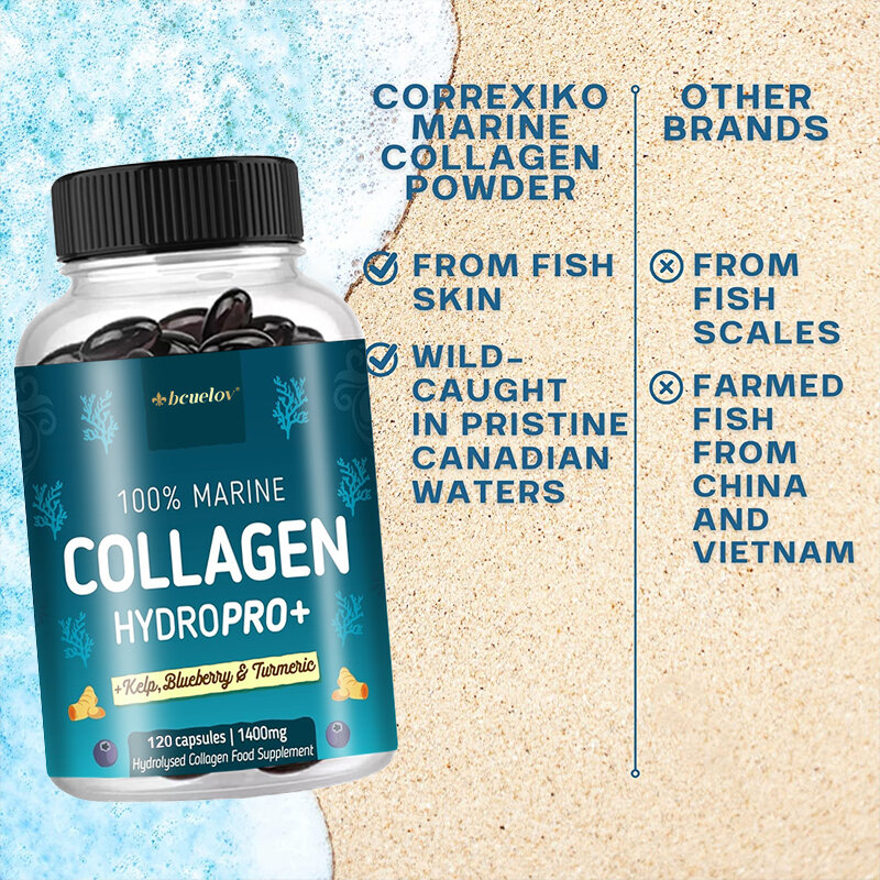 Мощный Морской Коллаген-с гиалуроновой кислотой, биотин и черника-1400 мг комплекс-гидролизованный тип 1-с витаминами и минералами