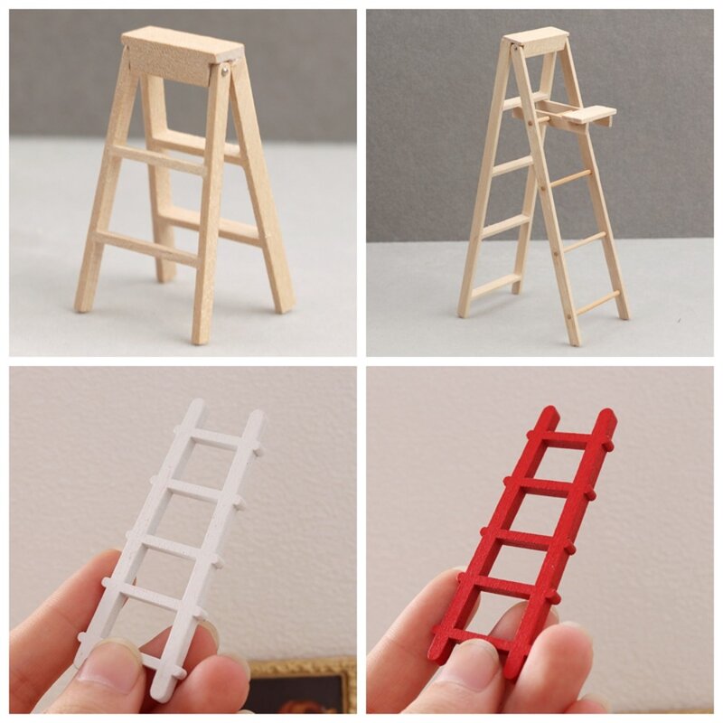 1:12 Dollhouse Miniature Furniture Handmade Wooden Ladder Fairy Door For Kid Magic Tooth Fairy Doll Accessories