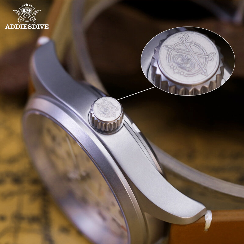Addiesdive นาฬิกาข้อมือสำหรับผู้ชาย AD2048 BGW9สายหนังเรืองแสงมาก20Bar แซฟไฟร์คริสตัลกันน้ำ NH35นาฬิกากลไกอัตโนมัติ