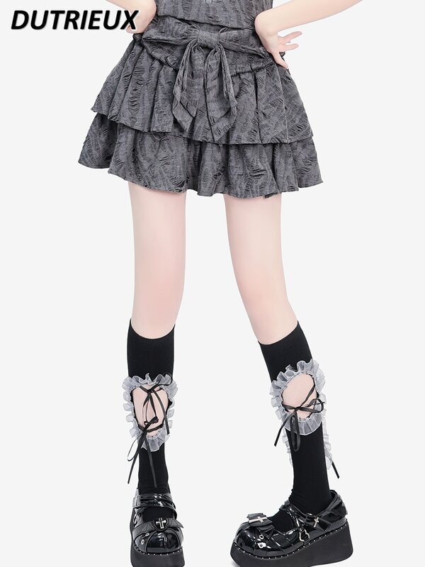 Minifalda de pastel de doble capa para mujer, Falda corta de cintura alta con agujero de lazo, combina con todo, verano, novedad