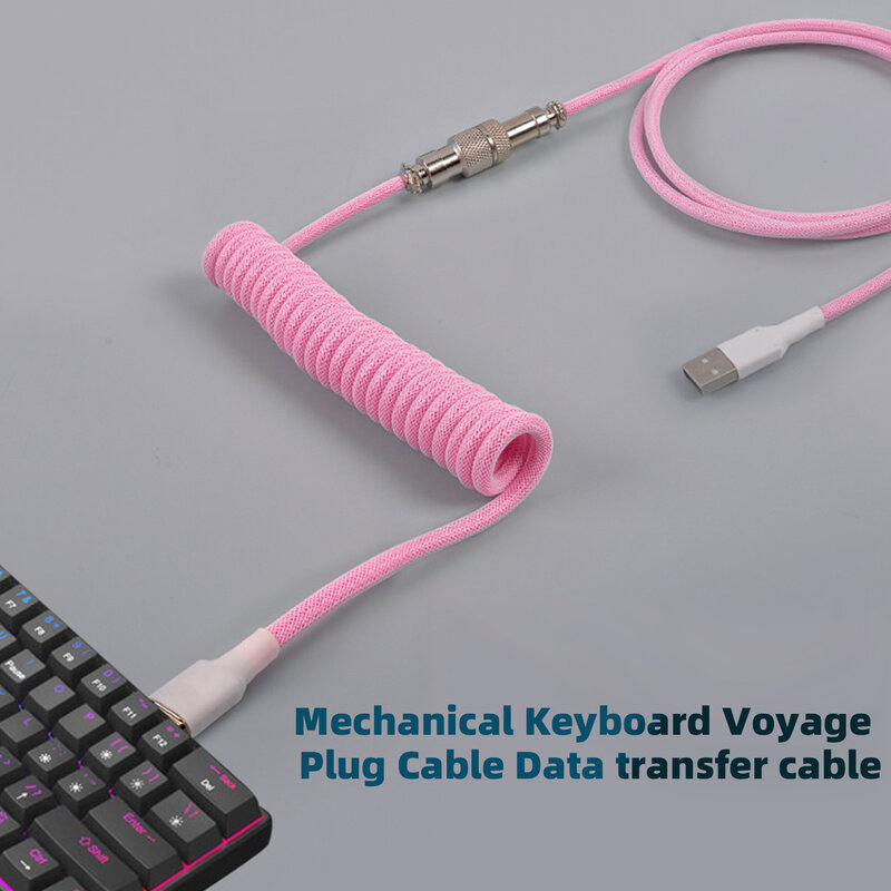 Câble spiralé en nylon pour clavier mécanique USB type C, transfert de date, ordinateur de bureau, connecteur d'aviation
