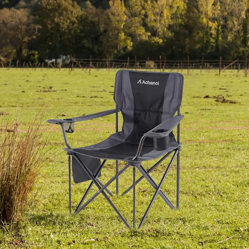 LISM Aohanoi sedie da campeggio, sedie da campeggio per persone pesanti, sedie da giardino pieghevoli supporta fino a 500 libbre, nero 2 pezzi