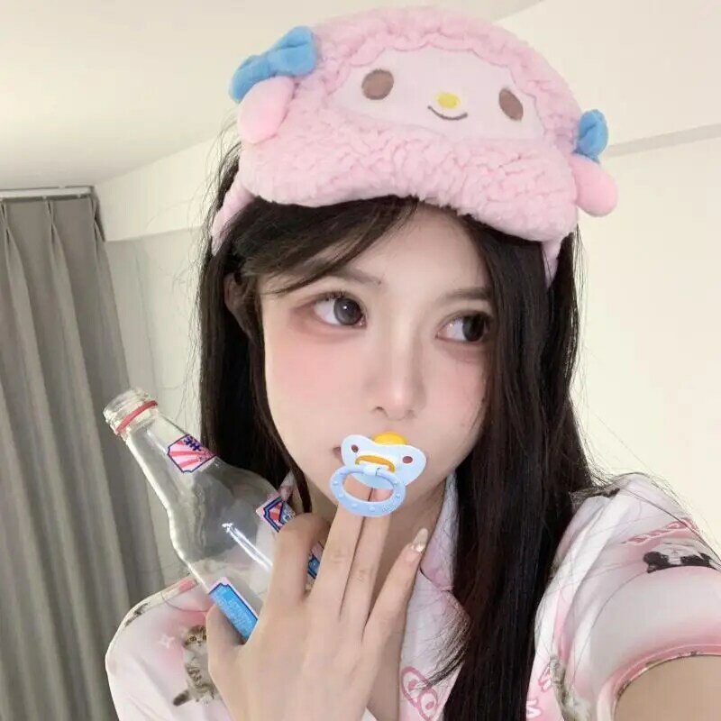Cartoon Sanrioed Hello Kitty Plush Eye Mask Ins Girly Heart Kawaii Blackout Sleep Eye Protection Massage Eye Mask Holiday Gifts