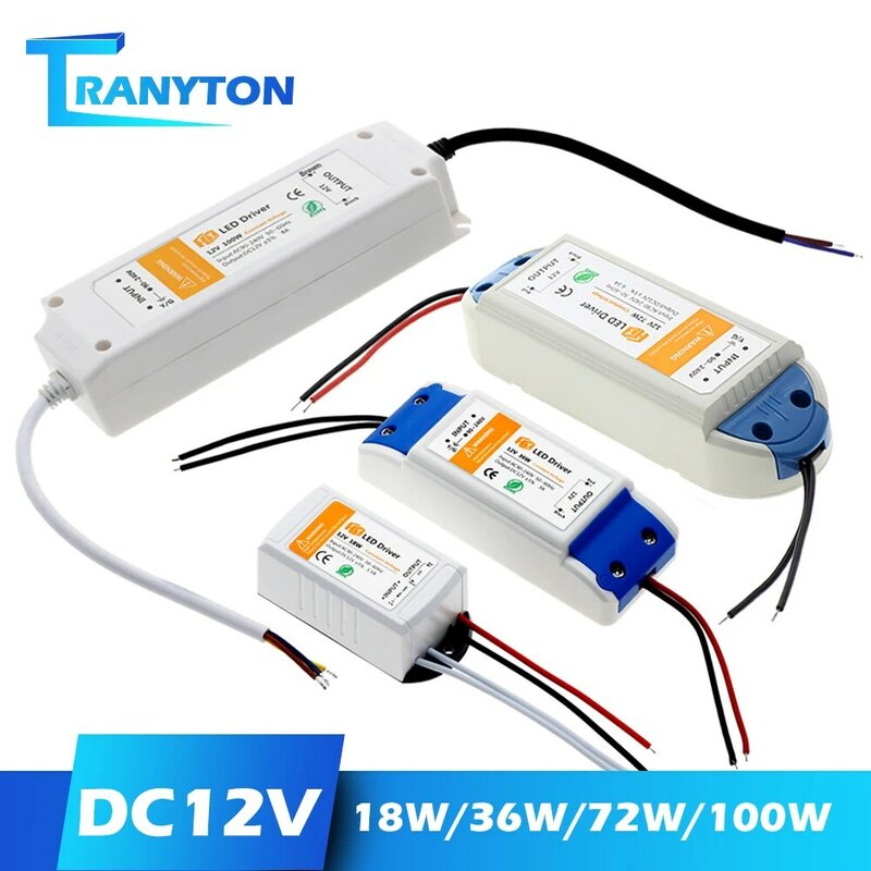 18W 36W 72W 100W fuente de alimentación LED controlador DC12V transformadores de iluminación de alta calidad para luces de tira LED adaptador de fuente de alimentación de 12V