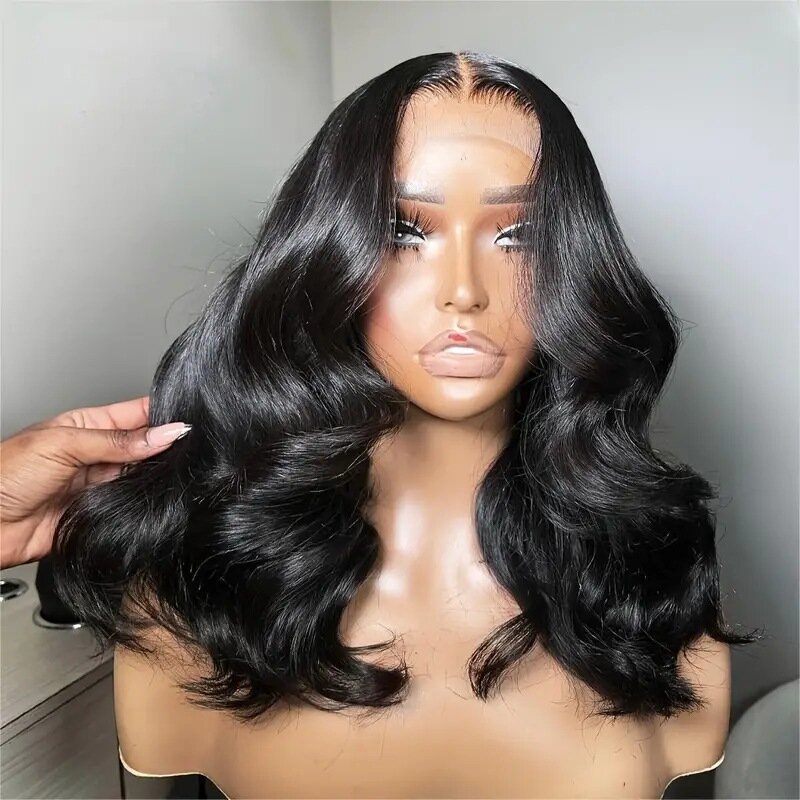 Medium Long Hair with Large Waves Wigs Lace Frontal Wig Soft Human Hair Wig for Women Synthetic Lace Wigs