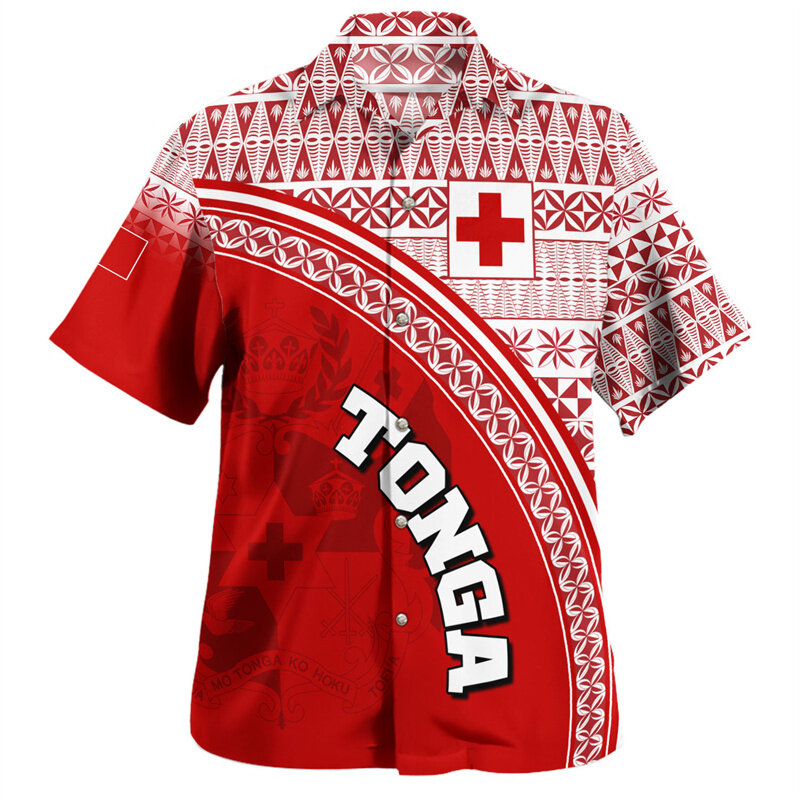 Kemeja motif bendera nasional Kerajaan Tonga 3D mantel Emblem lengan baju pendek grafis pakaian kemeja Harajuku pria