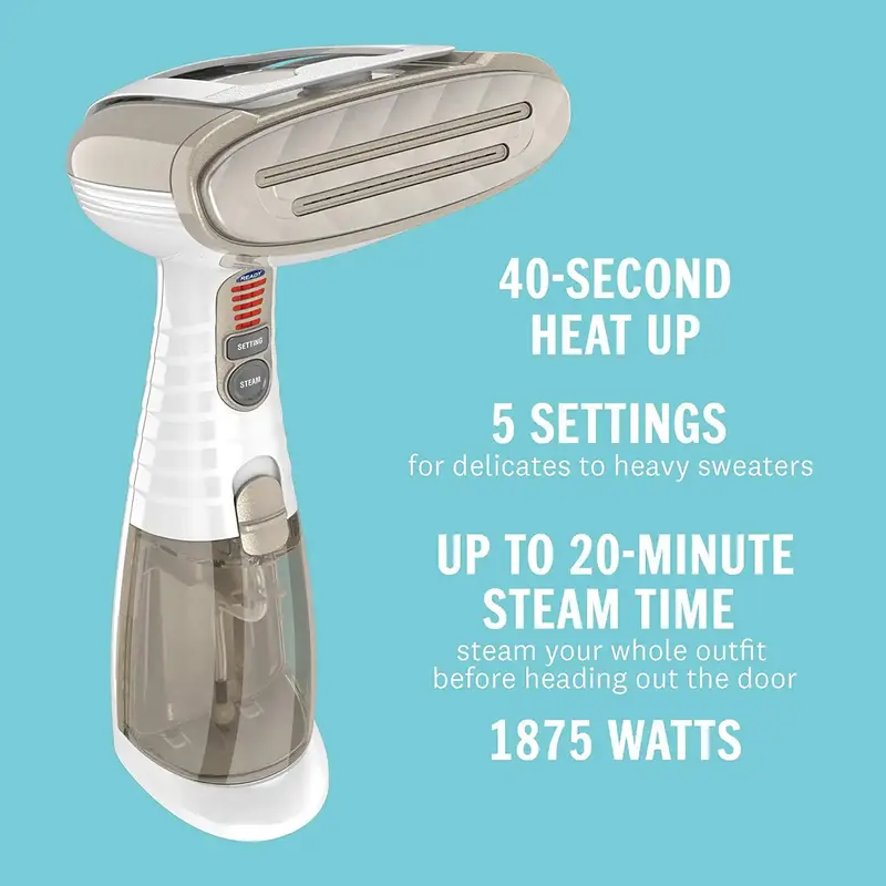 Conair Handheld Garment Steamer for Fabric, Turbo ExtremeSteam 1875W, White/Champagne GS59
