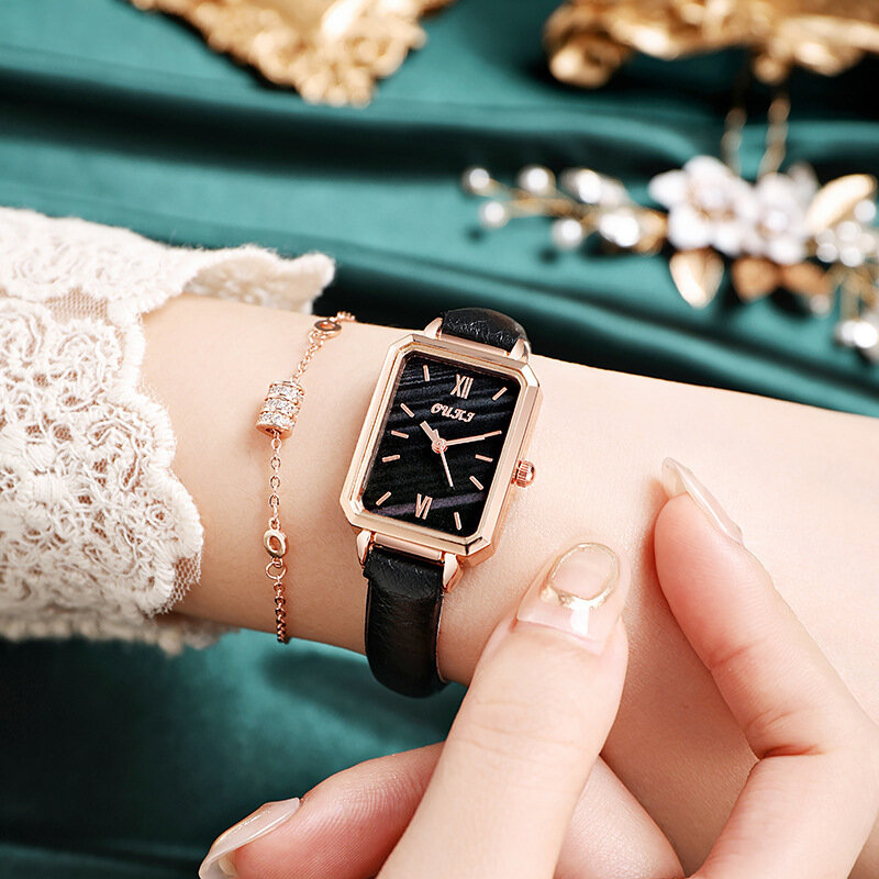 ساعة يد كوارتز أنيقة غير رسمية تشير إلى السيدات ، حزام جلدي ، سوار حزام ، ساعات مربعة عتيقة ، غير رسمية