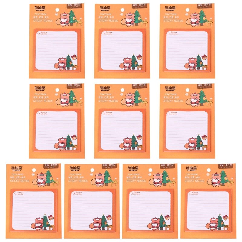10 Stuks Cartoon Sticky Note Papers Mini Kerst Notities Pad Self-Ashesive Pocket Schrijfblok Herinnering Op Koelkast Computer