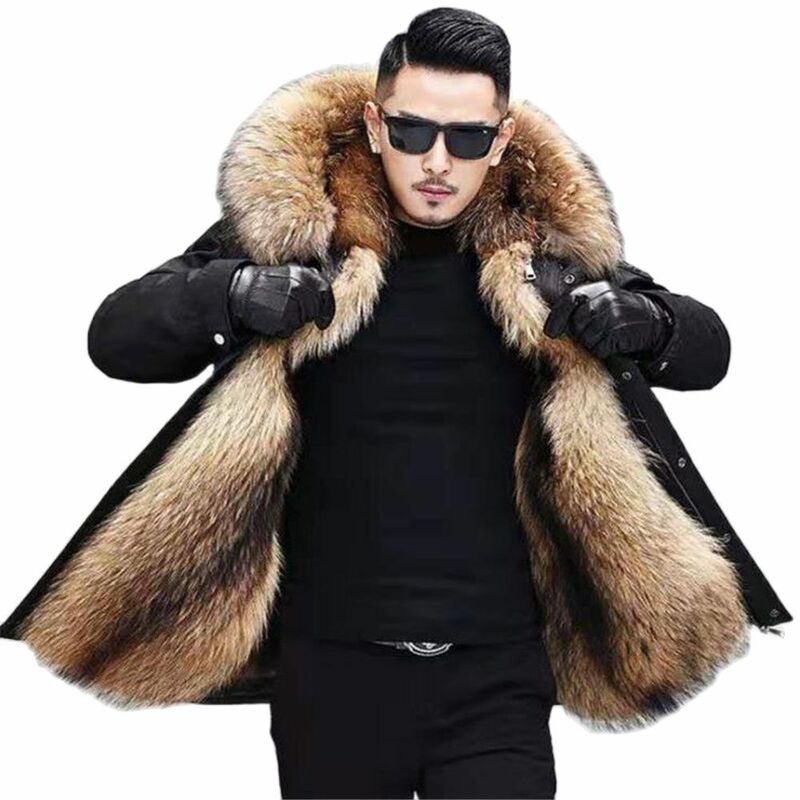 Parka gruesa de algodón para hombre, abrigo grande de piel sintética con capucha de mapache para mantener el calor, chaqueta rusa, ropa de invierno, gran oferta, 2024