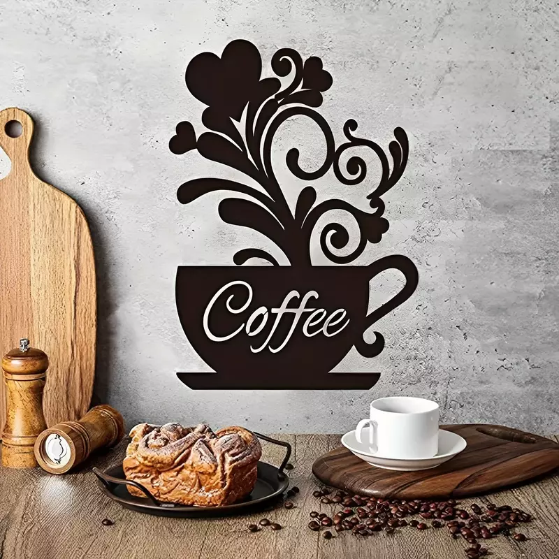커피 홈 아트 커피 바 벽걸이 장식, 금속 사인, 커피 컵 실루엣 다리미 사인, 벽 예술 조각, 카페 테마 장식