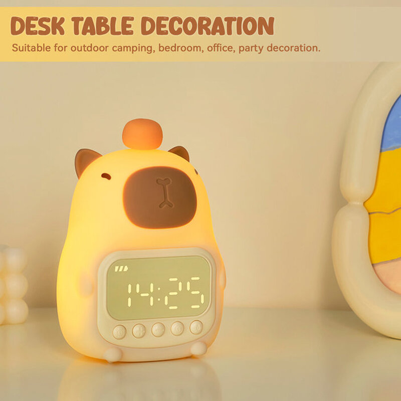Capybara-reloj despertador con luz nocturna para niños, lámpara de noche con forma linda, sincronización de carga, iluminación de Snooze, decoración de escritorio, regalo para niños