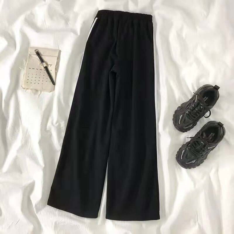 MEXZT-Calça listrada feminina, Streetwear extragrande, calça de perna larga, Harajuku Baggy Joggers, moda coreana, calça casual, S-4XL