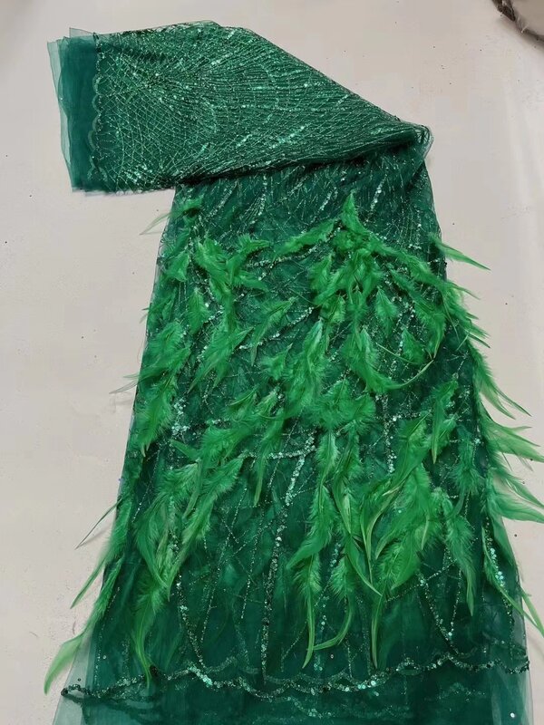 Нигерийская Свадебная африканская 3D кружевная ткань с перьями, супер Роскошная Высококачественная вышивка блестками, ткань QF0512