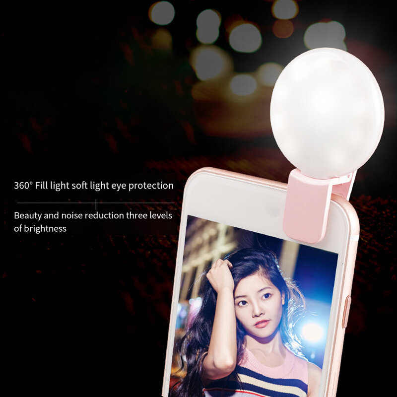 10 led anel de luz para o telefone móvel, lâmpada portátil, 3-stop escurecimento, portátil, durável, para selfie, beleza