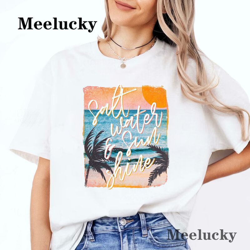 Beach Pattern Printing Female Tshirt Street Casual T Shirt Oversize Streetwear Daily O-Neck T Shirt Women