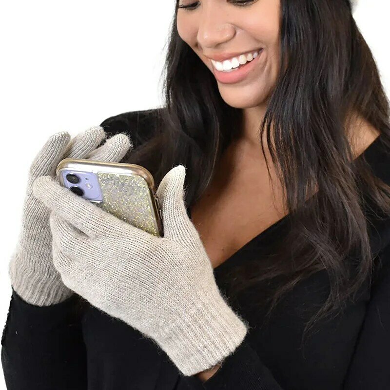 Зимние женские сохраняющие тепло кашемировые простые однотонные вязаные перчатки для сенсорных экранов для езды на велосипеде и вождения разноцветные модные эластичные перчатки