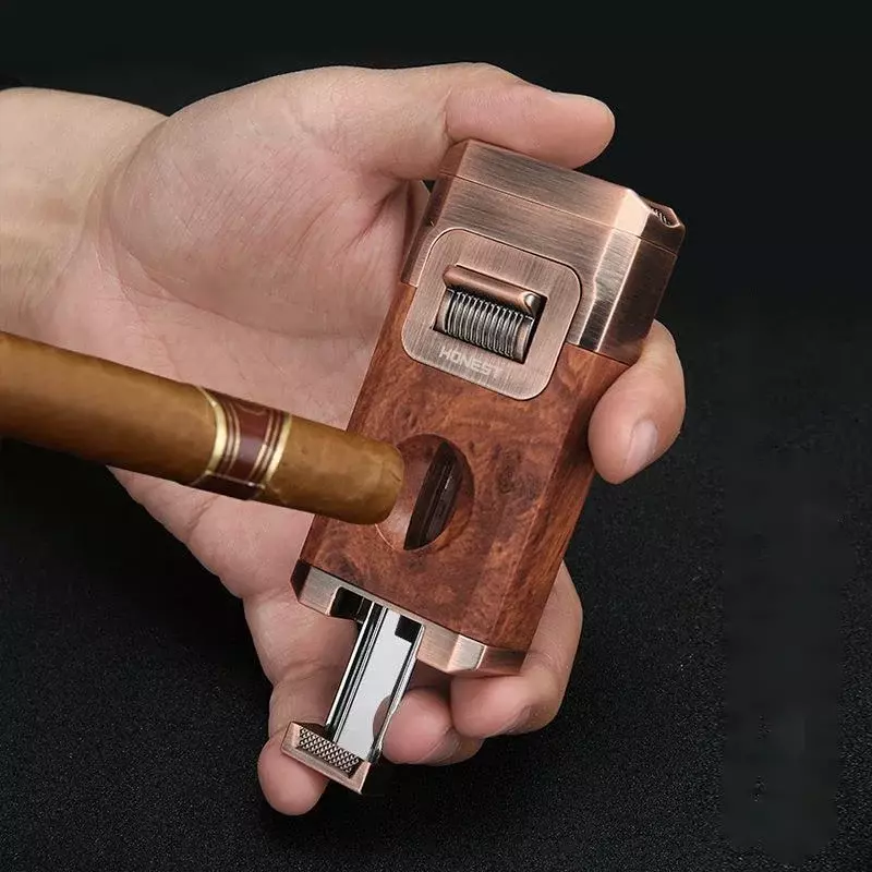 Nieuwe Luxe Sigarenaansteker Met V-Vorm Mes Sigarenhouder Dual Nozzle Vlam Butaan Navulbare Zaklager Aansteker Roker Cadeau