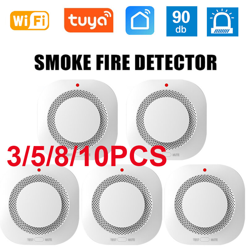 Tuya Smart Wifi rilevatore di fumo sensore 80DB allarme antincendio rilevatore di fumo intelligente Wifi protezione antincendio allarme di sicurezza domestica Smart Life